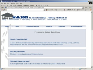 Image of Prayer Walk 2005 website.